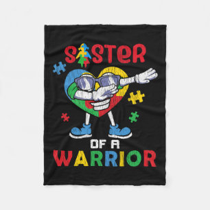 Sister Of A Warrior Autistic Kids Autism Awareness Fleece Blanket
