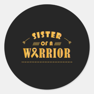 Sister of a Warrior Childhood Cancer Ribbon Awaren Classic Round Sticker