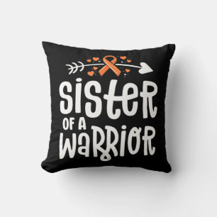 Sister Of A Warrior Orange Family Leukaemia Cancer Throw Pillow
