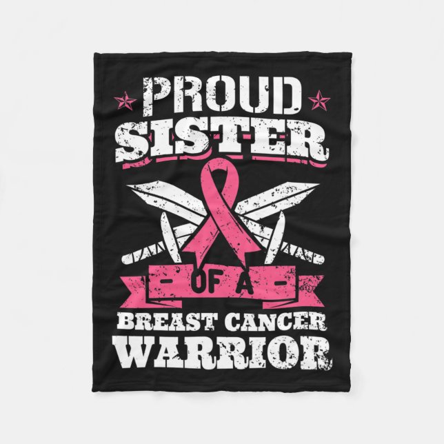 Sister Of Breast Cancer Warrior Pink Awareness Rib Fleece Blanket (Front)
