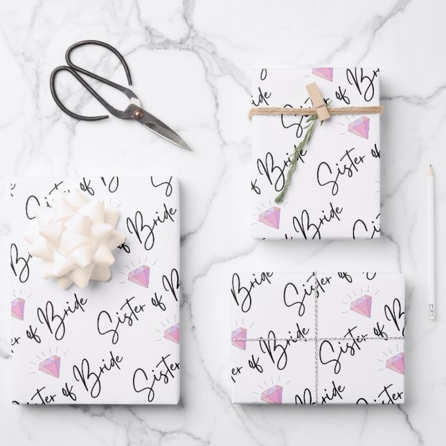Sister Of Bride Wrapping Paper Flat Sheet Set of 3 (Front)