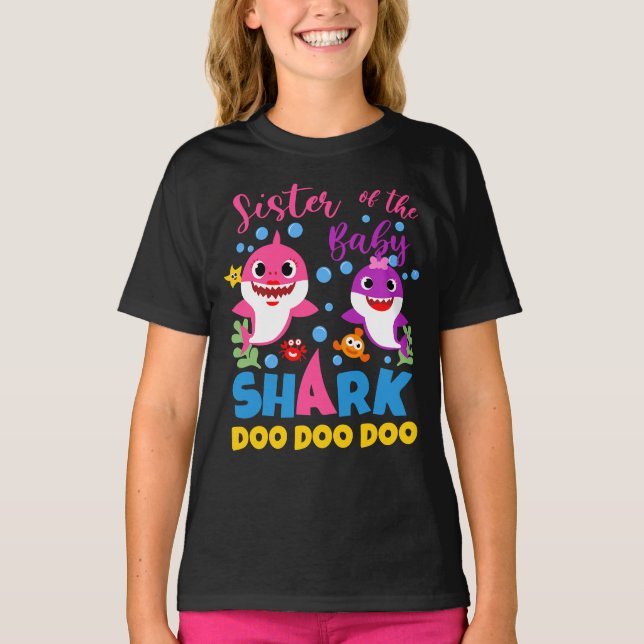 Sister Of The Baby Shark Birthday Sister Shark T-Shirt (Front)