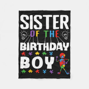 Sister Of The Birthday Boy Autism Awareness Puzzle Fleece Blanket