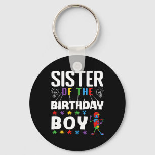 Sister Of The Birthday Boy Autism Awareness Puzzle Keychain
