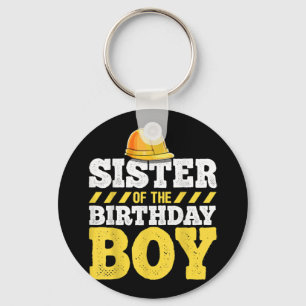 Sister of the Birthday Boy Construction Birthday Keychain