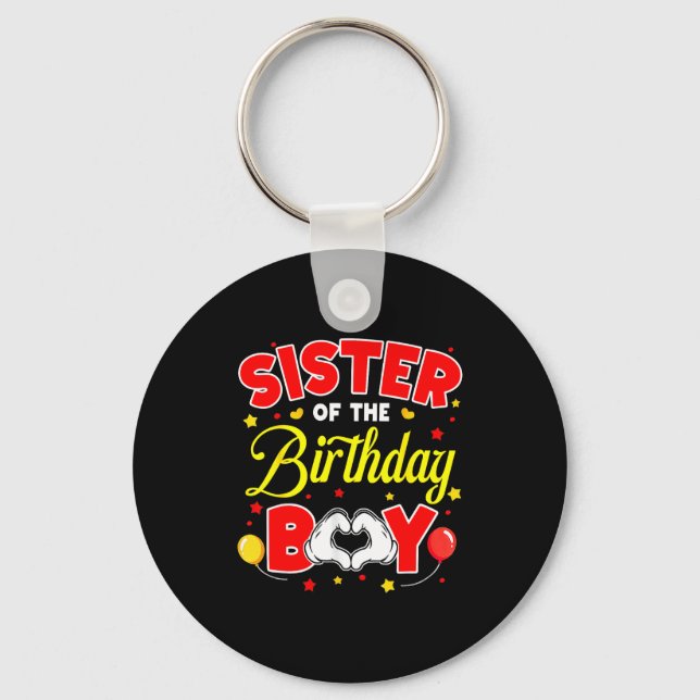 Sister Of The Birthday Boy Matching Family Party B Keychain (Front)