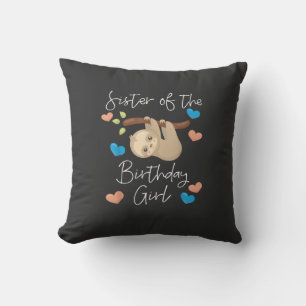 Sister of the Birthday Girls Sloth B-Day Party T-S Throw Pillow