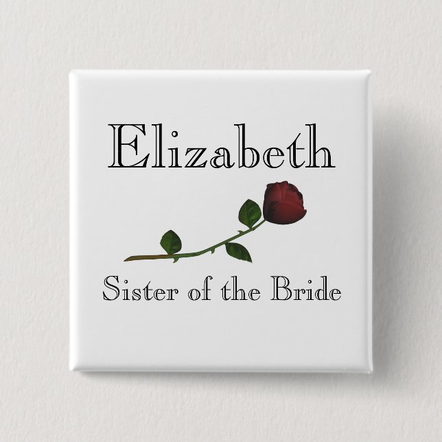 "Sister of the Bride" - Red Long Stemmed Rose [a] 2 Inch Square Button (Front)