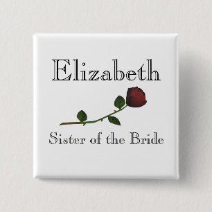 "Sister of the Bride" - Red Long Stemmed Rose [a] 2 Inch Square Button