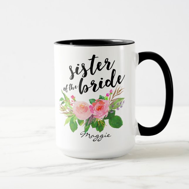 Sister of the Bride Watercolor Floral Personalized Mug (Right)