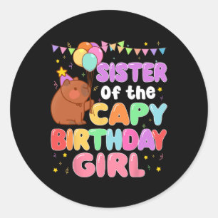 Sister Of The Capy Birthday Girl Capybara Family P Classic Round Sticker