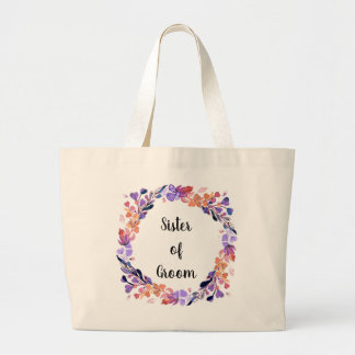 Sister of the Groom Floral Wreath  Large Tote Bag