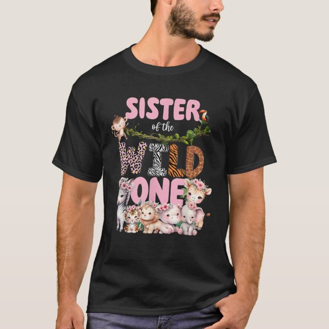 Sister of The Wild One 1st Birthday Girl Kid Safar T-Shirt (Front)