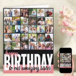 Sister Photo Collage 31 Picture Happy Birthday Card<br><div class="desc">Create your own big happy birthday card. The photo template is ready for you to add 31 of your favourite pictures, 30 of which are displayed in square / instagram format in a simple grid style photo collage and the main one is in frameworthy portrait format on the inside. The...</div>