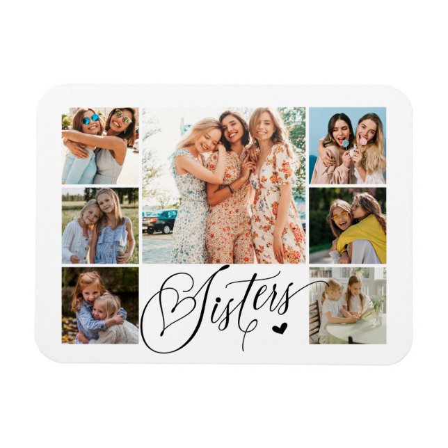 Sister Photo Collage Typography Keepsake Magnet (Horizontal)