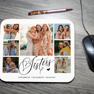 Sister Photo Collage Typography Keepsake  Mouse Pad