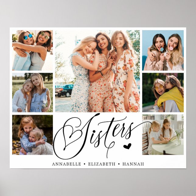 Sister Photo Collage Typography Keepsake  Poster (Front)