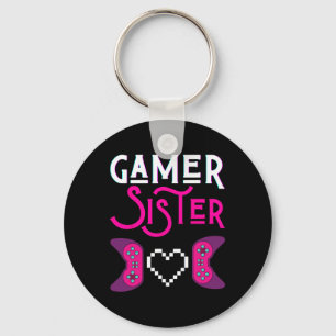 Sister Plays Video Game Funny Sisters Gaming Sis S Keychain