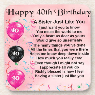 Sister Poem - 40th Birthday Coaster