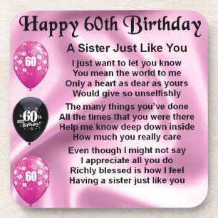 Sister poem  -  60th Birthday Coaster