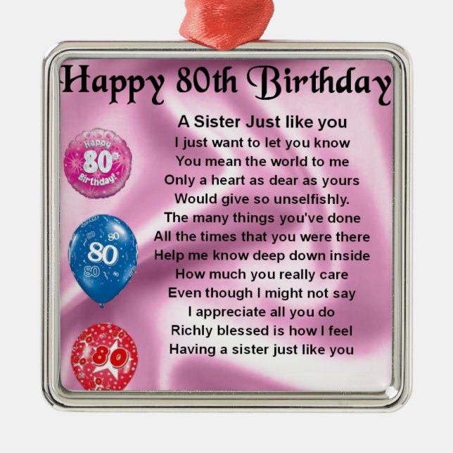 Sister Poem  - 80th Birthday Metal Ornament (Front)