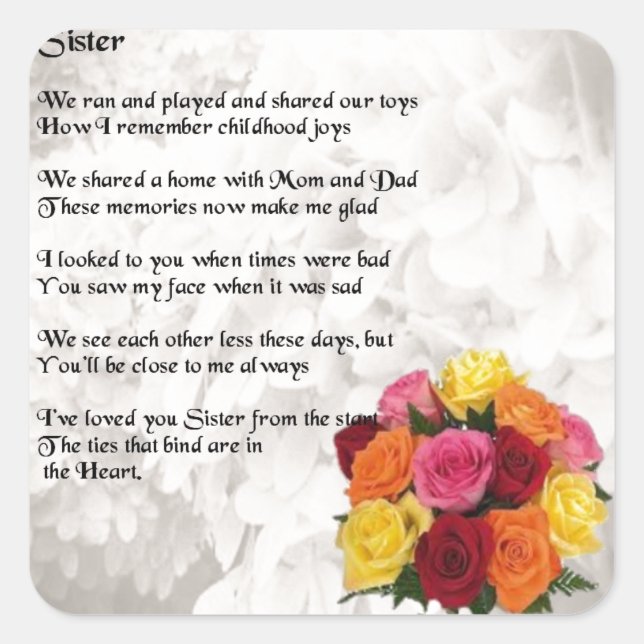 Sister Poem - Flowers Square Sticker (Front)