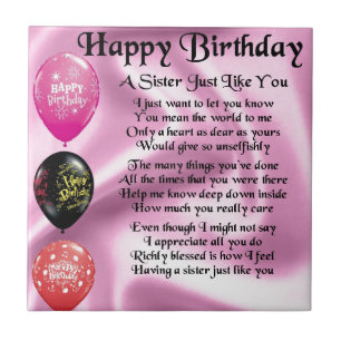 Sister Poem - Happy Birthday Design Tile