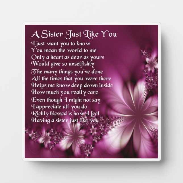Sister Poem Plaque - Flowers  Design (Front)