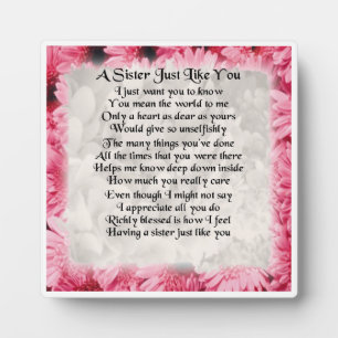 Sister Poem Plaque - Pink Floral Design