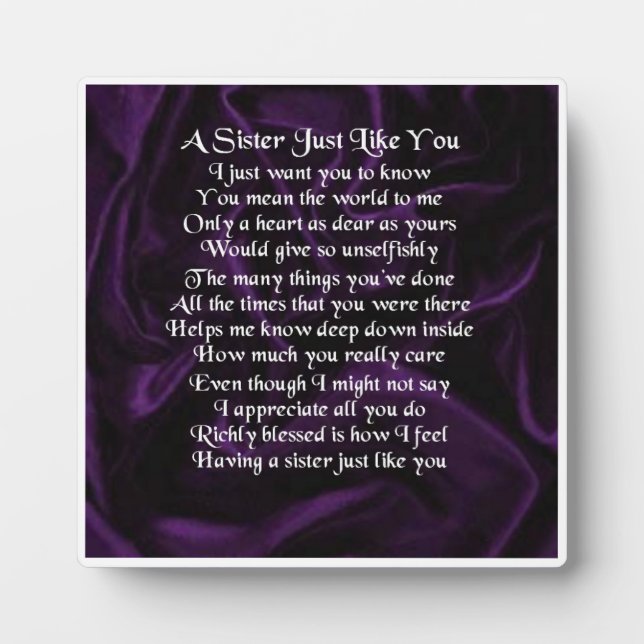 Sister Poem Plaque -  Purple Silk  Design (Front)
