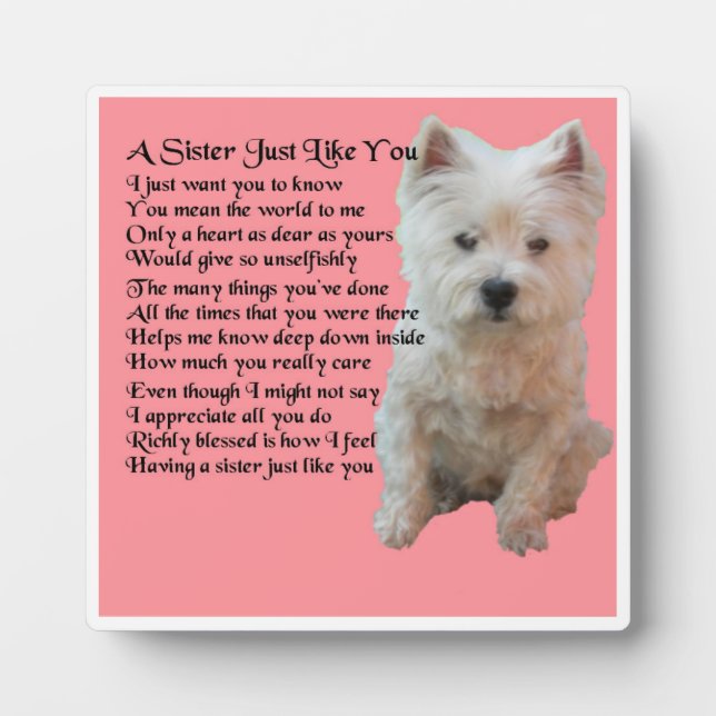 Sister Poem Plaque -  Westie   Design (Front)