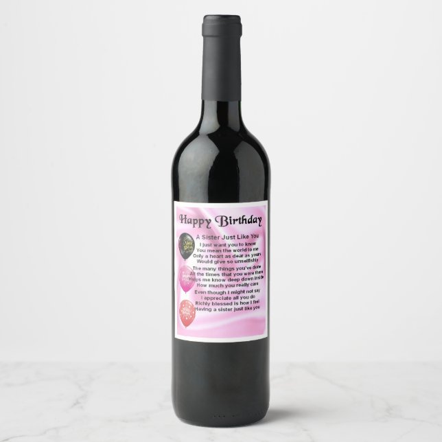 Sister  Poem Wine Bottle Label  -  Happy Birthday (Front)