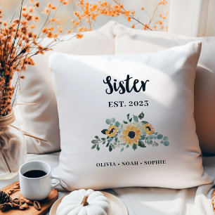 Sister   Pretty Rustic Sunflower and Names Throw Pillow