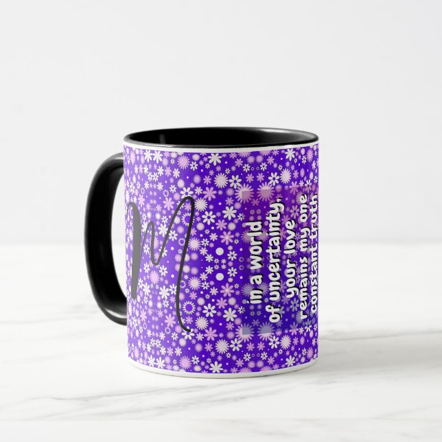 Sister Quotes & Monogram | Special Purple Floral Mug (Front Left)