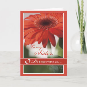 Sister, Red Gerber Daisy Valentine Holiday Card