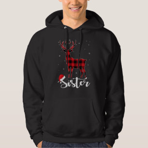 Sister Reindeer Buffalo Red Plaid Christmas Pajama Hoodie