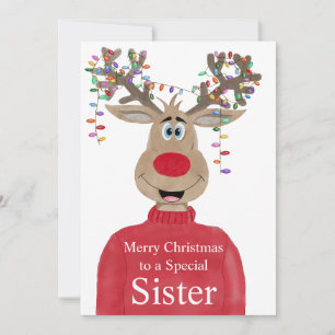 Sister Reindeer Christmas Customizable  Holiday Card