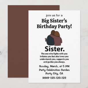 Sister Sibling Big Sister Birthday Party Invitation