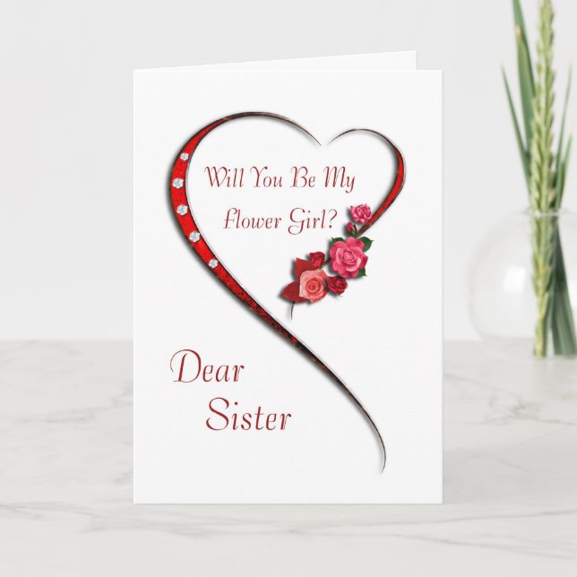Sister, Swirling heart Flower Girl invite (Front)