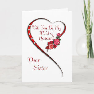 Sister, Swirling heart Maid of Honour invitation