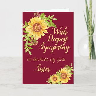 Sister Sympathy Floral Sunflower Burgundy Card