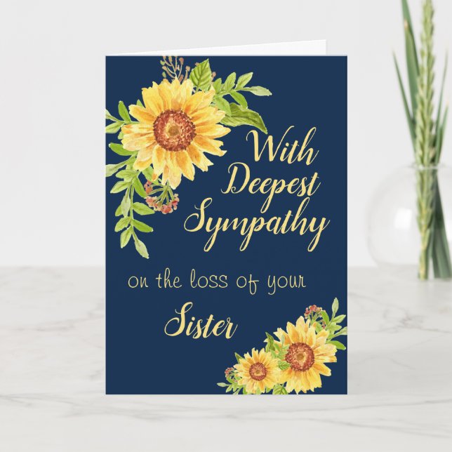 Sister Sympathy Watercolor Floral Sunflower Blue Card (Front)