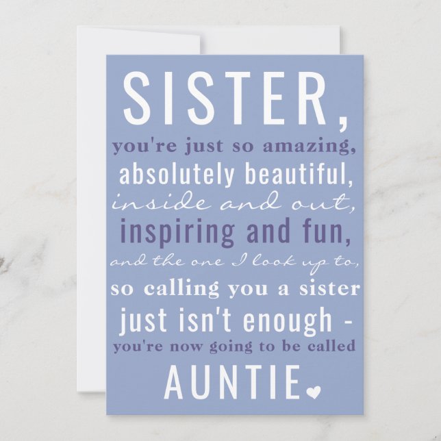 Sister To Auntie Cute Pregnancy Announcement (Front)