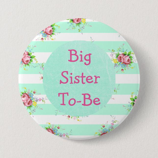 Sister to Be Baby Shower Button Mint Green  Pink (Front)