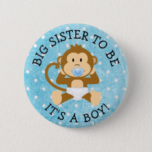 Sister to be Its a Boy Monkey Baby Shower Button