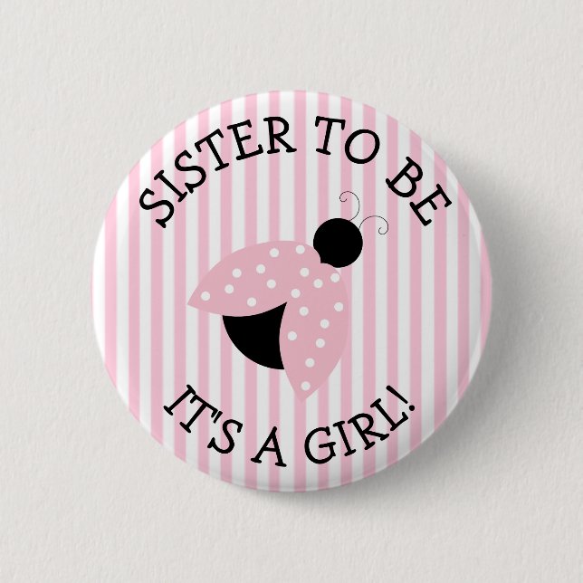 Sister To Be Pink Ladybug Baby Shower Button (Front)