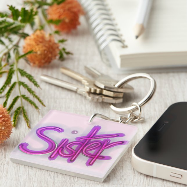 Sister Typography Purple Keychain (Front Right)