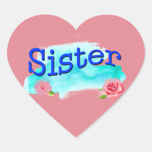 Sister Watercolor Roses Heart Sticker