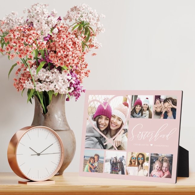 Sisterhood Script BFFs Heart 7 Photo Grid Collage Plaque (Creator Uploaded)