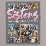 Sisters 20 Photo Collage Fleece Blanket<br><div class="desc">Personalized sister fleecy blanket featuring a trendy grey background that can be changed to any colour,  the word "sisters" in a cute pink gradient script font,  a sibling quote,  your names,  and a 20 square photo collage template for you to customize to your own.</div>